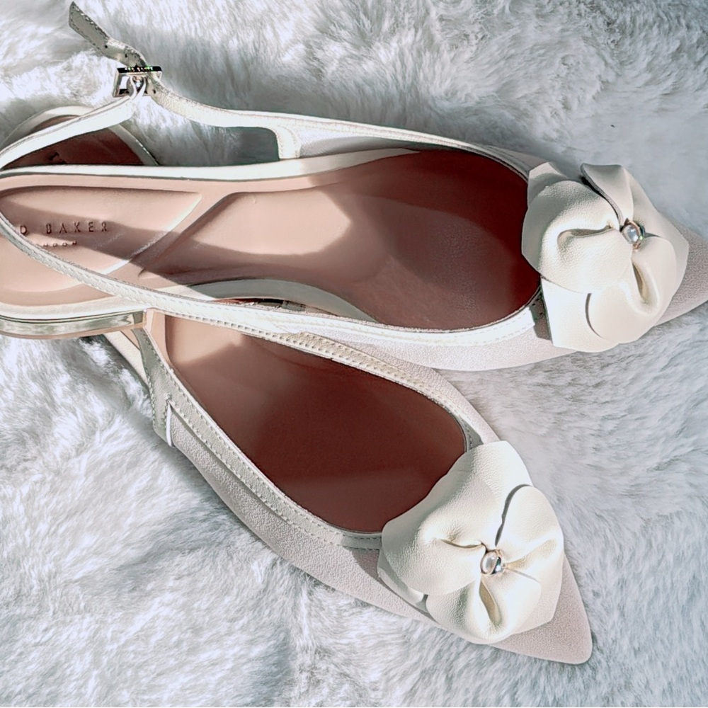 Ted Baker White Floral Pointed-Toe Slingback Flats